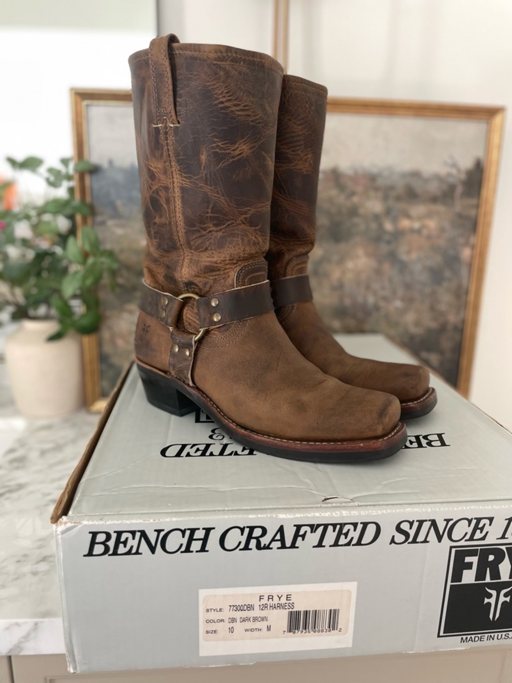 Frye 12R Harness Boots 77300 Brown Distressed Leather USA Size 10 M Womens - Picture 2 of 14